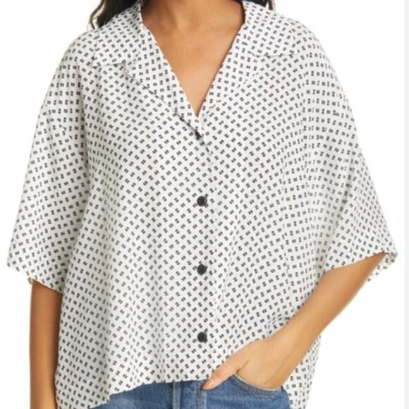 Rag & Bone Reed Button Up White Black Print Top Shirt Oversized Fit size XS - Picture 1 of 8